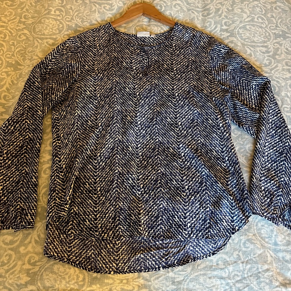 Ellie Kai Silk Navy & White Top